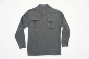 OLD NAVY USED YOUTH M 8 GREY KNIT COTTON PULLOVER/SWEATER BUTTONS/POCKETS - Picture 1 of 2