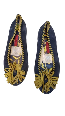 CH Carolina Herrera Blue Yellow Lace Ballet Leather Flat Shoes Made Spain SZ 39 - Image 1 of 4