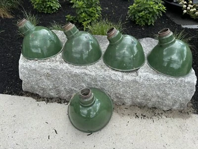 5 Vintage 15.5"D Green Enamel Shade w/ COPPER Fitter, Gooseneck, Service Station - Image 1 of 4