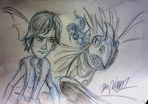 DreamWorks Dragons Riders of Berk FIRMADO DAN KUBAT Arte de Personajes Dibujados a Mano - Imagen 1 de 2