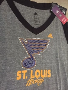 St Louis Blues Womens V Neck Adidas 3/4 Sleeve T-Shirt New With Tags Size Large - Picture 1 of 4