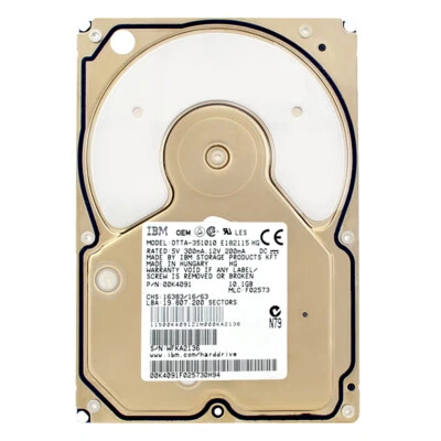 Hard Drive IBM 10GB DTTA-351010 512KB 5400RPM ATA 3.5" Inch 00K4091 - Image 1 of 4
