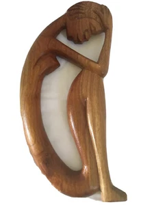 Vintage MCM African Wood Wall Plaque Hand Carved and Signed 13” Tall 6” Wide - Picture 1 of 7