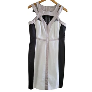 Karen Millen Womens White black dress sheath size 10 Color block bodycon - Picture 1 of 8