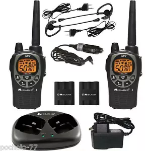 2 Walkie Talkies Midland GXT1000 + Charger + Hands-Free Micro Earphone 5W 56KM - Picture 1 of 4