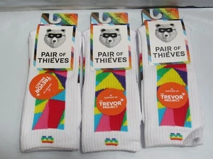 3 Pair of Thieves Crew " Trevor Project" White Rainbow Pride Socks 6-12 (L37K) - Picture 1 of 6