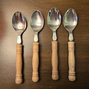 4er Set Holz abgerundete Griffe Edelstahl Vintage Taiwan Teelöffel - Bild 1 von 3