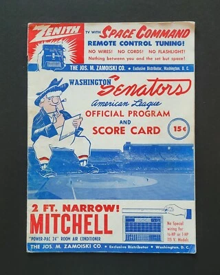 Washington Senators vs New York Yankees 1957 baseball scorecard Berra 3-RBI's - Image 1 of 4