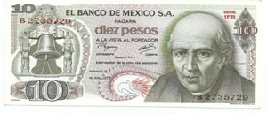 Mexican Currency 1970 nice shape 10 pesos antiquated - Picture 1 of 3