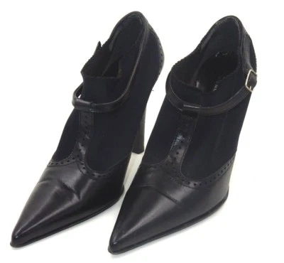MASSIMO BALDI BLACK HIGH HEEL LEATHER LYCRA FABRIC DRESS SHOES ~ SIZE: 7 - Image 1 of 4