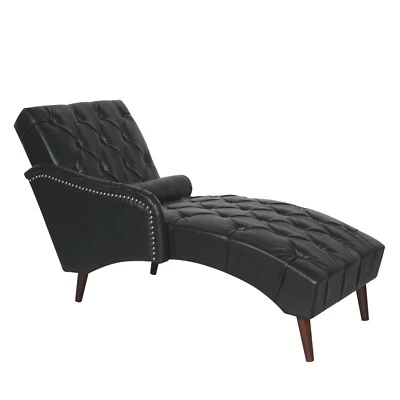 Classic Faux Leather Chaise Lounge Button Tufted Leisure Couch Chair with Pillow - Image 1 of 4