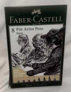 Faber Castell Pitt Artist Pens, Black India Ink, 8 Piece Set, Assorted Sizes - Picture 1 of 1