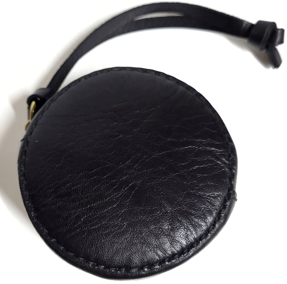 Madewell Ear Bud Circle Zip Pouch Case Bag Black Leather with Strap MC299