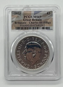 MS69 2023 Great Britain 2 Pound Britannia Charles III PCGS Union Jack Label - Picture 1 of 2