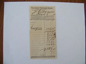 Vineland New Jersey NJ Vineland Nationalbank 1924 Quittung - Bild 1 von 1