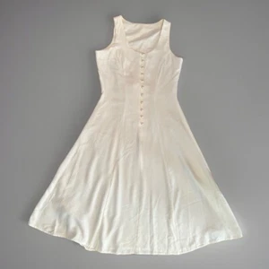 Vintage Fairy weiß Perlen Knopfleiste tailliert Maxi Kurzarm Prärie Sommerkleid Gr. 9 - Bild 1 von 11