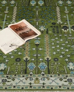 9X12 Turkish Oushak Rug Hand Knotted 100% Wool Living Area Rug Green Color Rugs - Picture 1 of 11