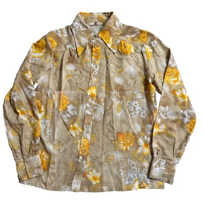 Camisa Vintage Años 70 Montgomery Ward Marrón Floral Mujer Talla 36 Manga Larga Foto 1 de 4
