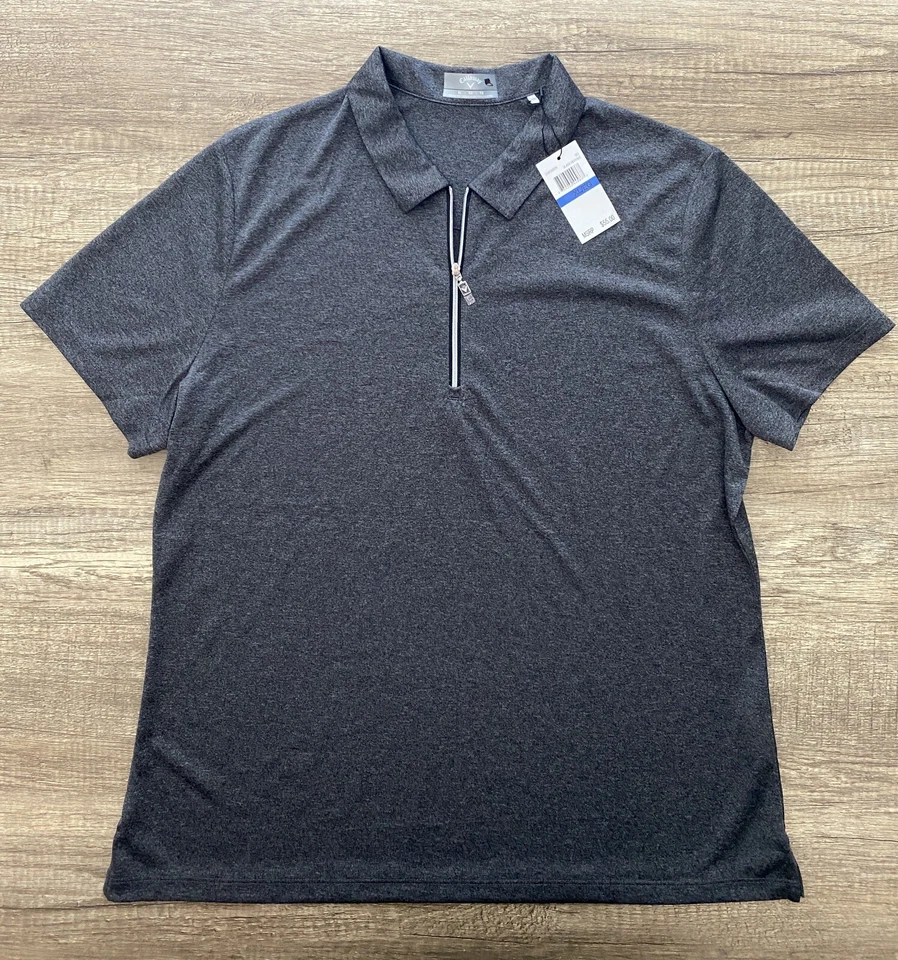 Callaway Golf Polo Women's XL Short Sleeve 1/4 Zip Shirt Heather Black Grey