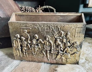 Brass Embossed English Book Holder  Box  The Tavern- Wood Vintage 12”x 14.5”#4c - Picture 1 of 12