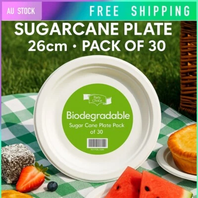 26cm Round Plates Eco Sugar cane Disposable Party Dinner Paper  Biodegradable - image 1 of 2