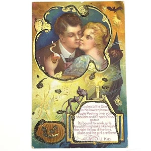 1910 Listen little 1 Vintage  Halloween Postcard Nash Man & Women Witch JOL READ - Picture 1 of 9