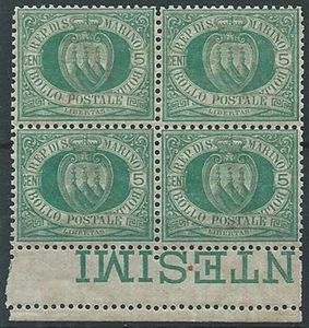 1892-94 SAN MARINO STEMMA 5 CENT QUARTINA MNH ** - W140 - Picture 1 of 1