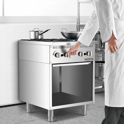 Estufa de gas natural comercial de 24" con 4 quemadores 100000 BTU con base de almacenamiento Foto 1 de 4