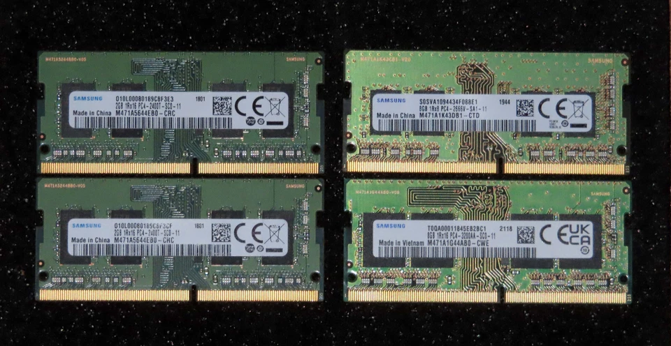 Samsung DDR4 Laptop Memory SODIMM Lot: 4GB PC4-2400, 8GB PC4-2666, 8GB PC4-3200 - Image 1 of 1
