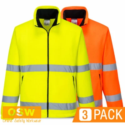 3 x Jaquetas de Lã Polar Unissex Masculinas Femininas Zíper Completo Conforto Hi-Vis Portwest F250 - Imagem 1 de 2