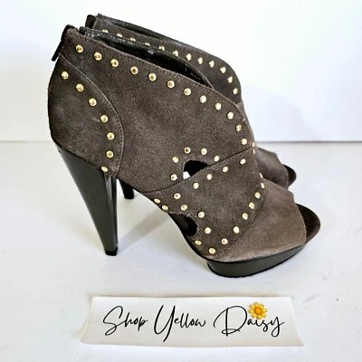 Botines Steve Madden Devi gris gamuza con tachuelas punta abierta para mujer talla 8 - Sh421.2 Foto 1 de 4
