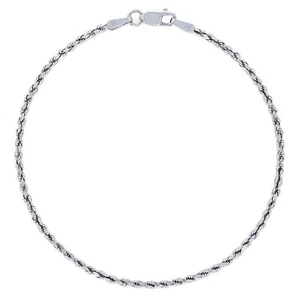 Real 14K White Gold 2mm Diamond Cut Rope Chain Bracelet Mens Womens 8" - Picture 1 of 12