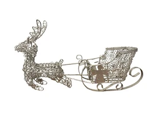 Christmas Silver Wire Santa Sleigh with Reindeer 16” x 9.5" Angels - Picture 1 of 20