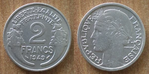 France 2 Francs 1949 UNC Morlon Cent Frc Frcs Franc Free Shipping Worldwide - Picture 1 of 3