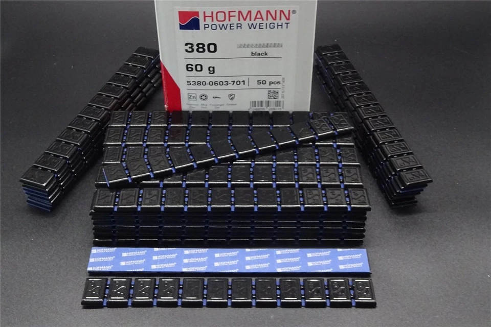 50x 60g Klebegewichte Hofmann Typ 380 schwarz Zink 12x5g OEM Auswuchtgewichte - Bild 1 von 1