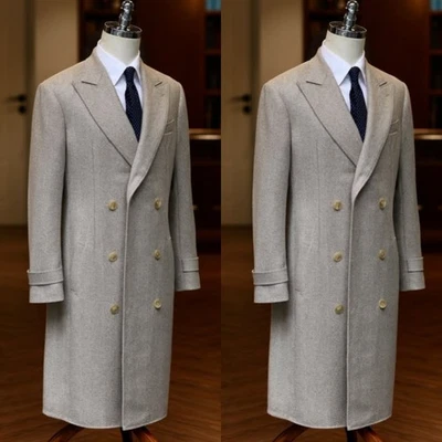 Пик лацкан мужской длинное пальто кашемир зимняя повседневная одежда куртка серый пальто - Изображение 1 из 4