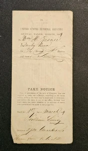 Impuestos anuales de impuestos internos de Estados Unidos de 1869 William Gesner Pennsylvania - Imagen 1 de 5