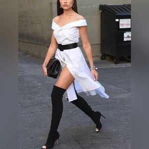 Abito camicia Marled By Olivia Culpo bianco spalle scoperte cravatta davanti XS - Foto 1 di 10