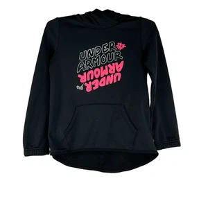 Under Armour Youth Girls Size M Hoodie Black Pink Graphic Loose Fit Lightweight - Picture 1 of 7