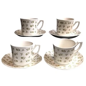 4er Set Vintage J & G Meakin Blossom Time Green Ironstone Tassen & Untertassen 50er Jahre - Bild 1 von 6
