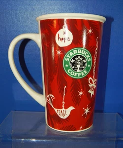 Taza Starbucks 2010 Holiday Tall roja 16 OZ café de cerámica navideña 8" de alto - Imagen 1 de 5