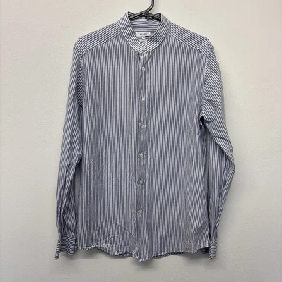 Reiss Gudetti Shirt Size Medium Blue White Stripe Grandad Collar Slim Fit Cotton - Image 1 of 4