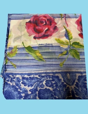 ANTICA SARTORIA 2024 BLUE & WHITE  PINK ROSES CHIFFON SCARF 40x70  NWT - Image 1 of 2