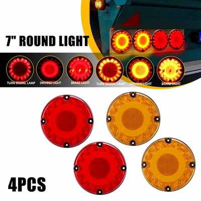 7"in Round LED Truck Trailer Bus Stop Turn Signal Tail Brake Light Flash 12-24V Foto 1 de 4