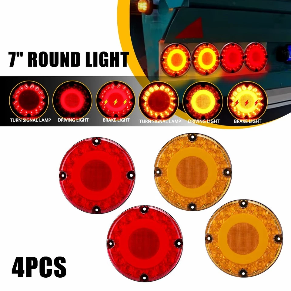 7"in Round LED Truck Trailer Bus Stop Turn Signal Tail Brake Light Flash 12-24V - Imagem 1 de 4