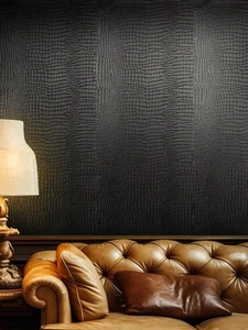 Schwarze Krokodil Struktur Tapete Matt Modern Luxus Abnehmbare Wanddeko - Bild 1 von 9