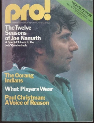 Minnesota Vikings vs Pittsburgh Steelers 1976 programa de juego: Joe Namath en portada Foto 1 de 2