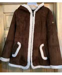 Koolaburra By UGG Suede Jacket XL  Faux Hooded Shearling Coat Brown Penny Lane - Picture 1 of 9