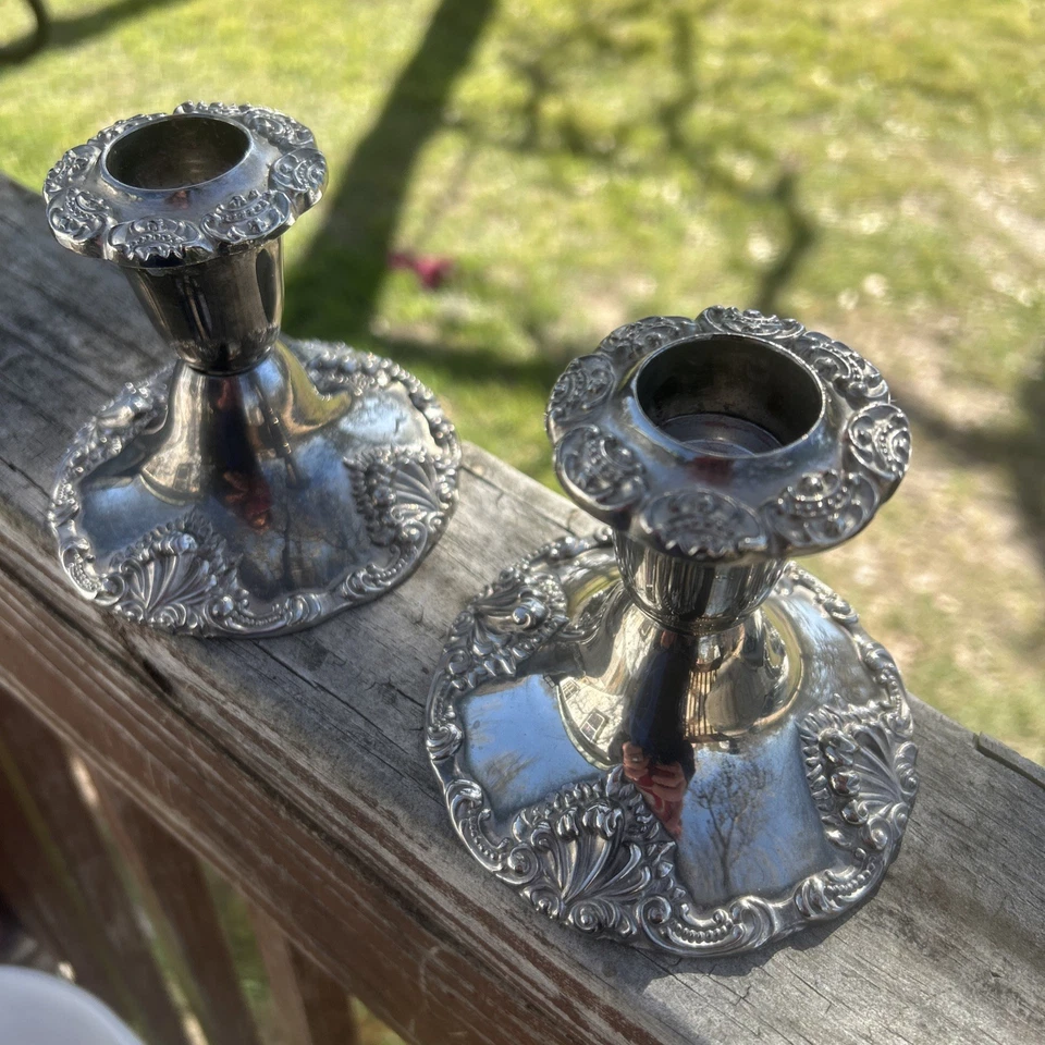 VintageGodinger silver plated candleholders 3.5" high, set of 2 - Image 1 of 4