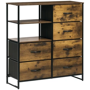 HOMCOM Cassettiera 6 Cassetti in Tessuto Pieghevoli Stile Industriale 84x30x92cm - Foto 1 di 10